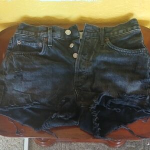 High-Waist Distressed Black Denim Cutoff Shorts